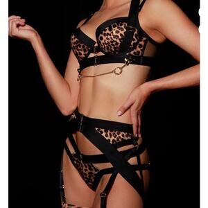 Honey Birdette Leopard Kukuro Bra and Garter Belt 32C & M